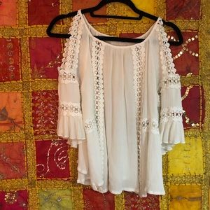 Moon River Cold Shoulder Lace Top